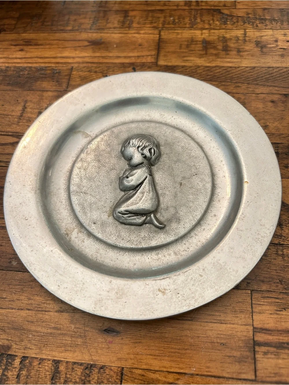 Vintage Pewter Decorative Prayer Girl Wall Plate